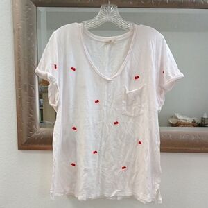 Anthropologie T.La White Tee with Red Crab Accents